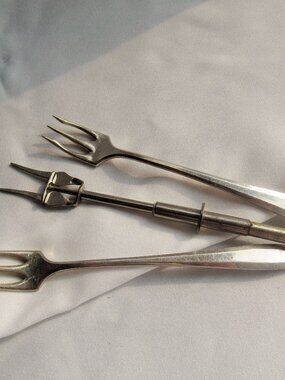 Antique Mechanical Pickle Fork, Pair Patrician Cocktail / Seafood Forks V423